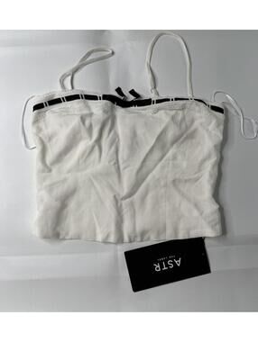 ASTR the Label White Spaghetti Strap Crop Top with Black Trim